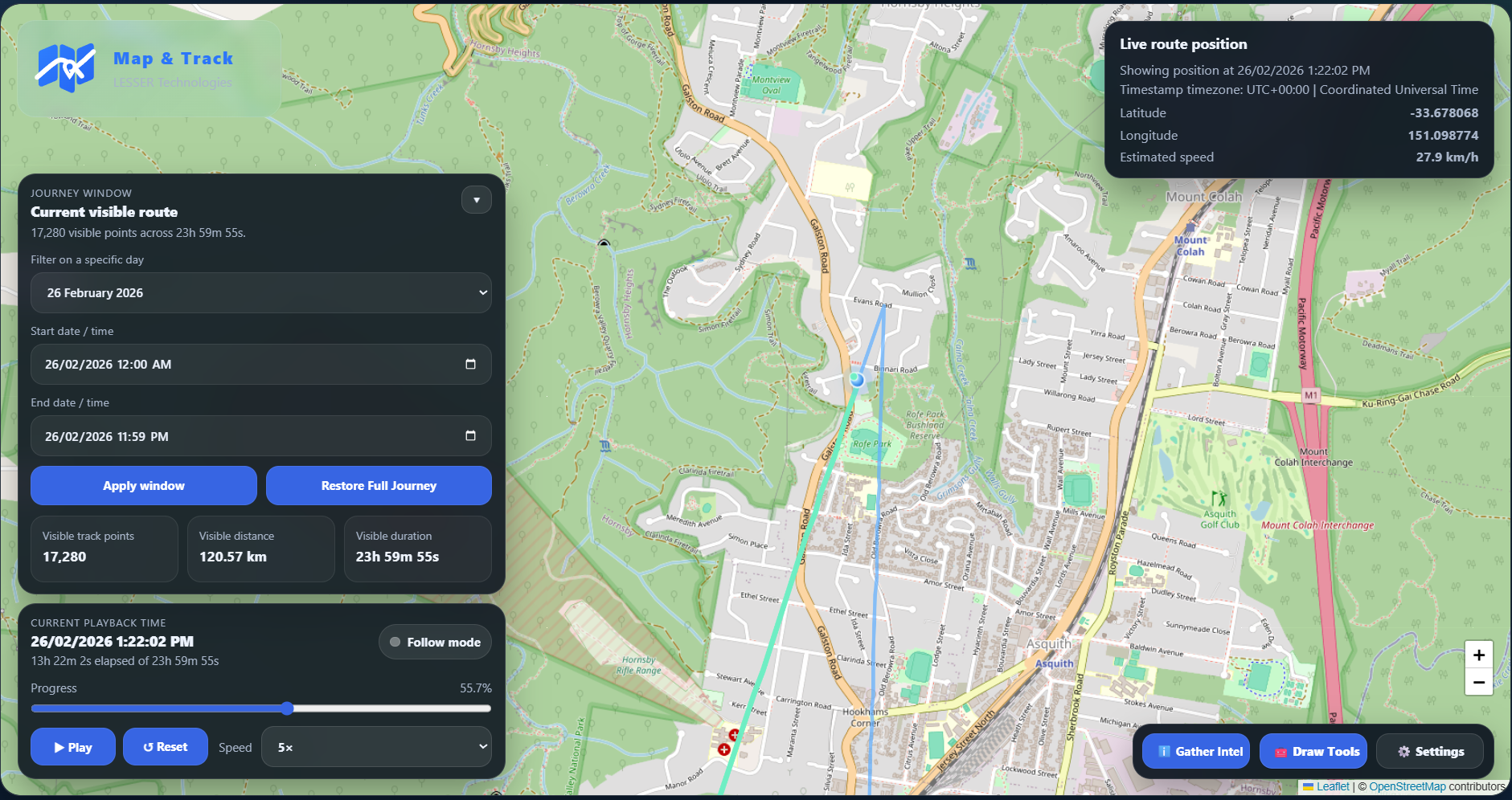 GeoForensics journey replay interface